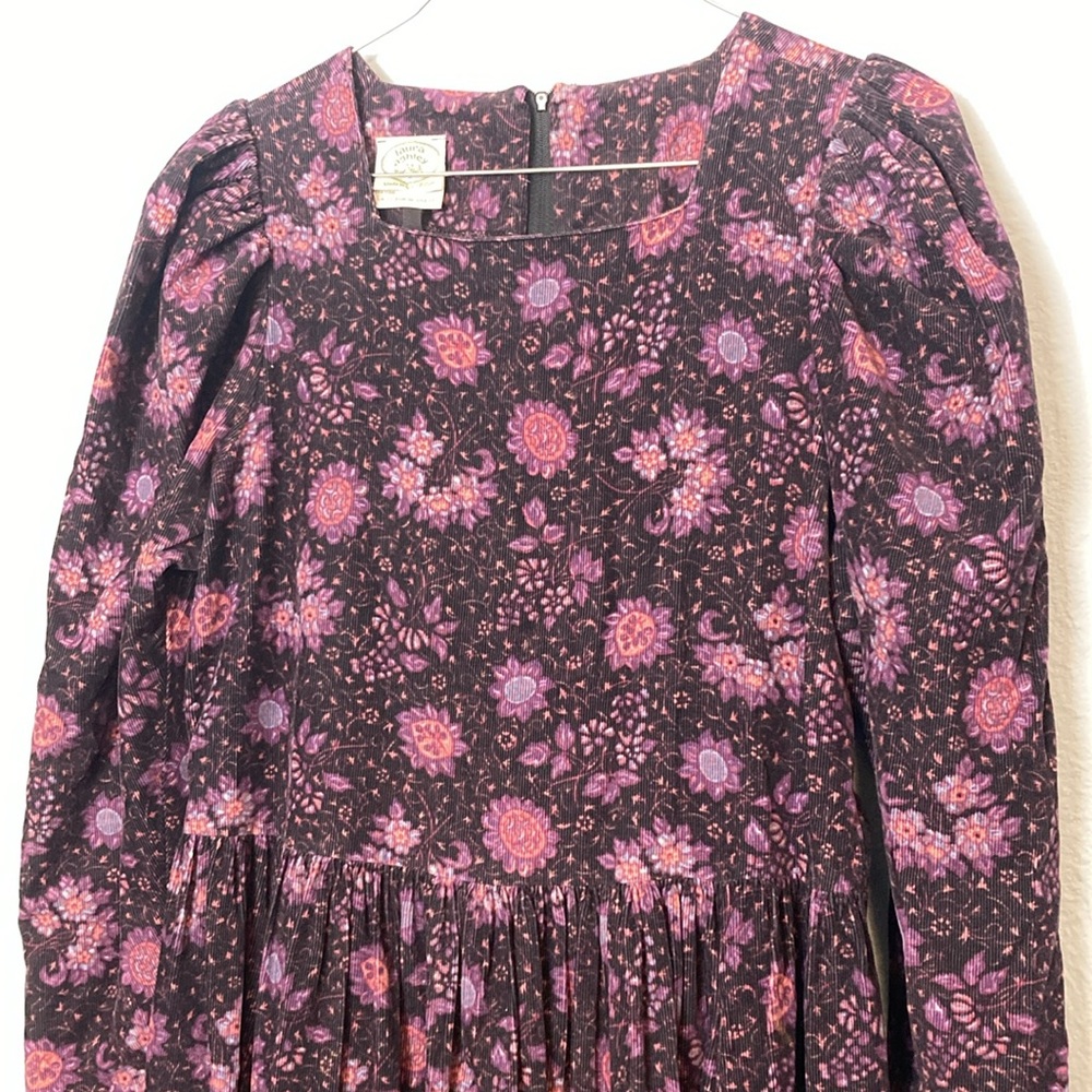 Vintage Laura Ashley Womens Size 10 Purple Floral Pinwale Cordurory Modest Dress - Picture 2 of 12